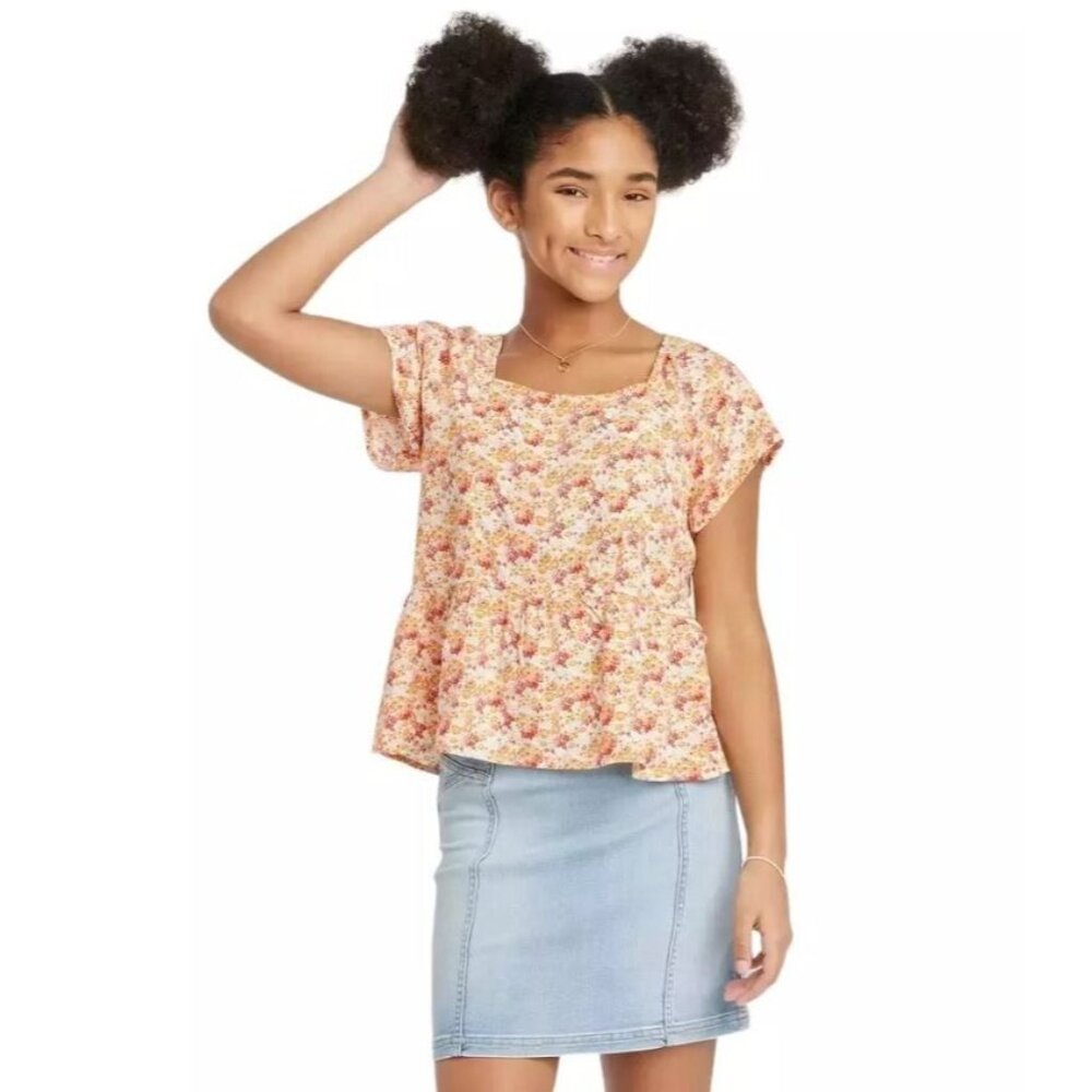 Art Class Floral Woven Peplum Top Girls Size S (6/6X) Cute Pretty Boho School